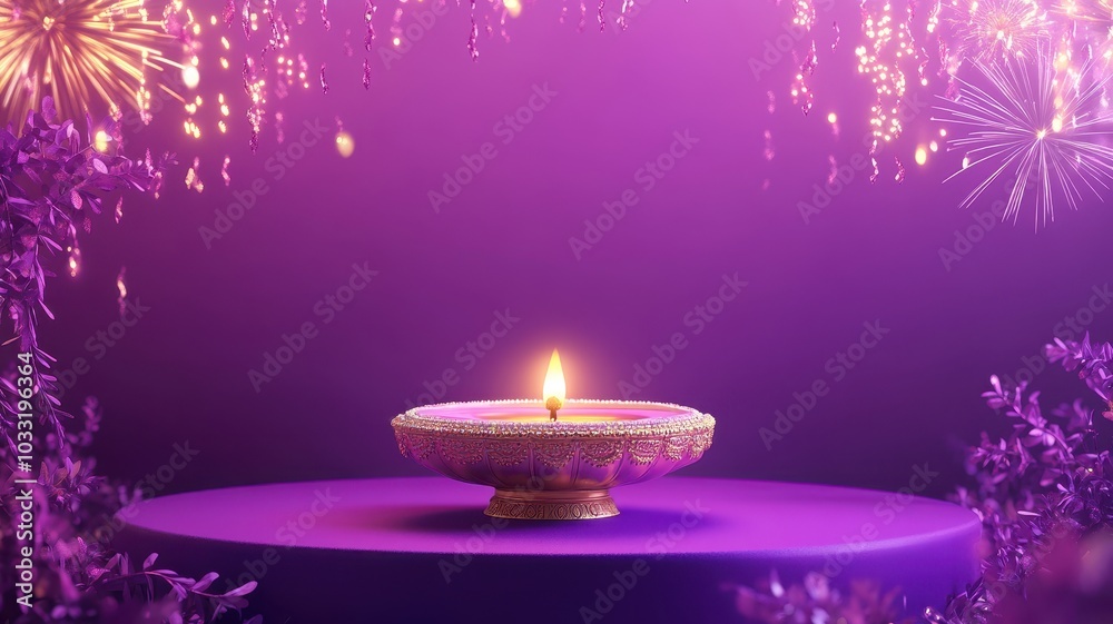 Banner design for diwali festival and podium,Diwali light decoration candle with fireworks,Stage,Product display Showcase design sparkle background,Deepavali,Dipavali,3D podium illustration.
