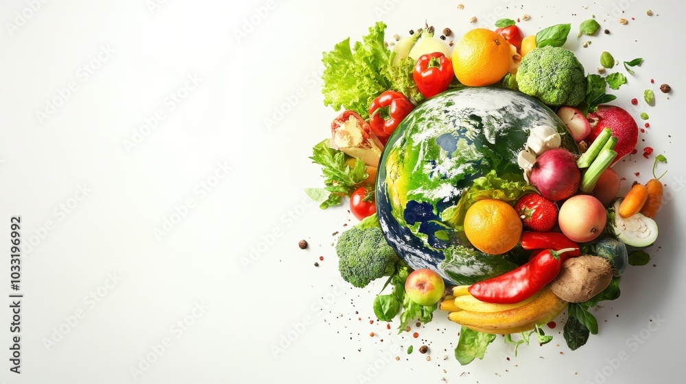 World food day concept with Globe and Various vegetables,world vegetable day,vegetable on the world,fresh different vegetable,vegan day,world food day,copy space. World food day concept with Globe and Various vegetables,world vegetable day,vegetable on the world,fresh different vegetable,vegan day,world food day,copy space.