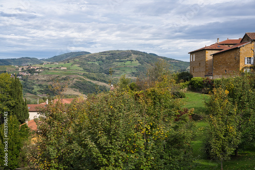 Beaujolais,France - October 7, 2024: Oingt, one of the most beautiful villages in Beaujolais, France