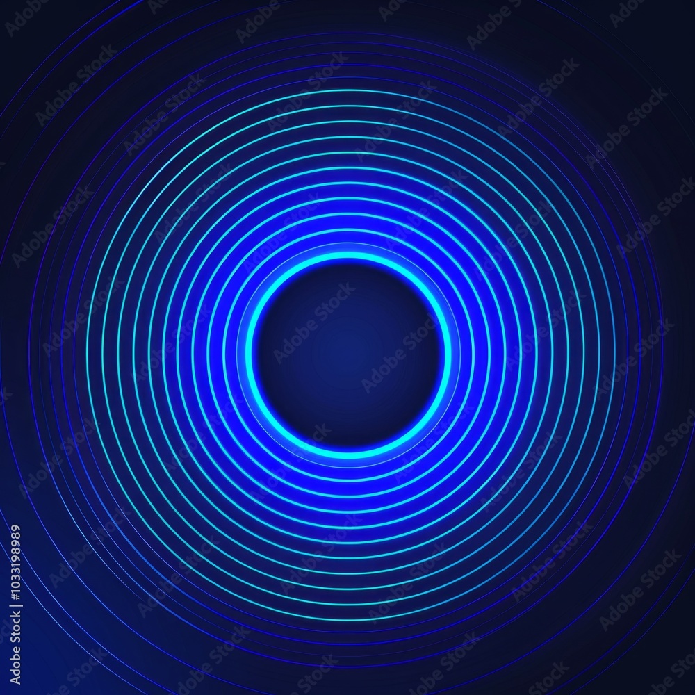 Abstract glowing circle lines on dark blue background