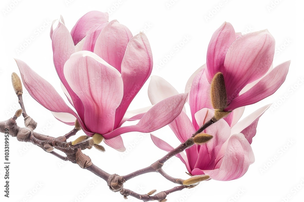 Fototapeta premium Magnolia Flower Branch Blooming in Spring Isolated On White Background
