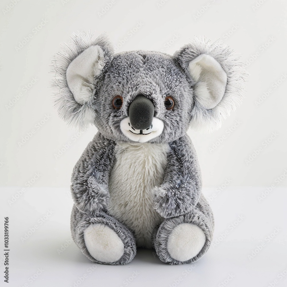 A single cute koala toy, soft toy front view isolated on white background A single cute koala toy, soft toy front view isolated on white background
