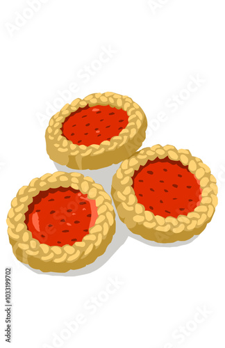 Delicious buttermilk biscuits with strawberry jam issolated on white