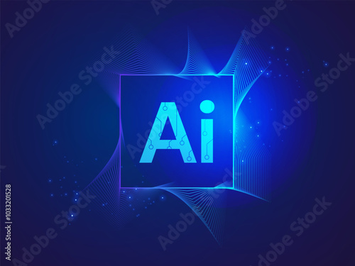 Artificial intelligence with letter AI in Abstract Technology square geometric Wave Moving Analysis vector design concept. AI technology for advance technology, robotic, new technology, ui, automation