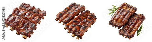 Grilled pork ribs isolated on transparent PNG background perfect for barbecue or food-themed designs