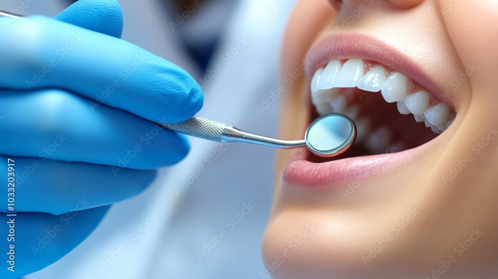 Dental Checkup Dentist Examining Teeth with Mirror Dental Checkup Dentist Examining Teeth with Mirror