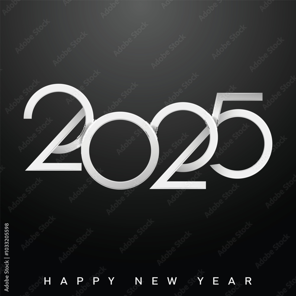 Minimalistic Silver 2025 Happy New Year Modern Design Greeting. Vector Minimalistic Silver 2025 Happy New Year Modern Design Greeting. Vector