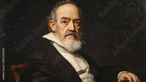 Portrait of an Elderly Man with a White Beard Against a Starry Night Background