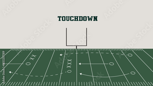 sport background with american football field contain text touchdown, simple and minimalist background