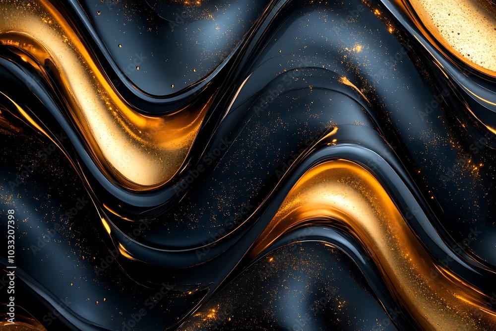 A stunning abstract representation of fluid gold and black waves reflecting elegance and modern design trends in art and decor A stunning abstract representation of fluid gold and black waves reflecting elegance and modern design trends in art and decor