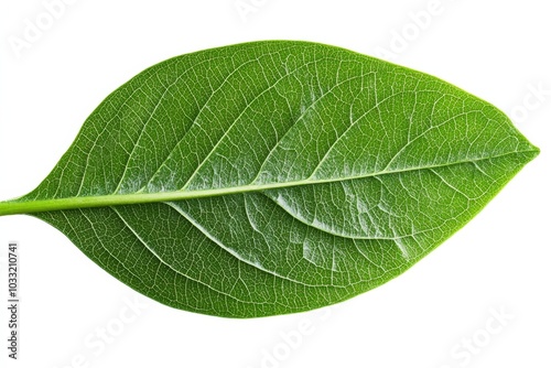 Single green leaf isolated on white background photo