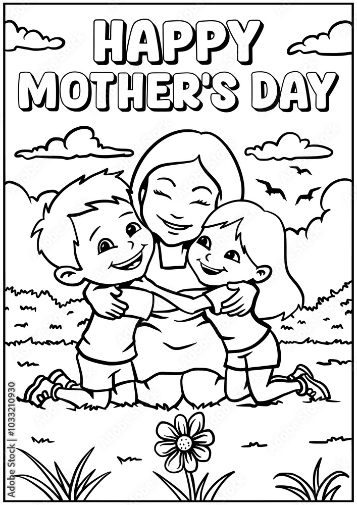 Coloring page outline of the happy mother's day vector illustration in cute line cartoon style suitable for kid Coloring page outline of the happy mother's day vector illustration in cute line cartoon style suitable for kid