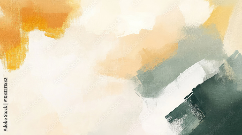 Abstract artwork with soft brushstrokes in beige, orange and green on canvas Abstract artwork with soft brushstrokes in beige, orange and green on canvas