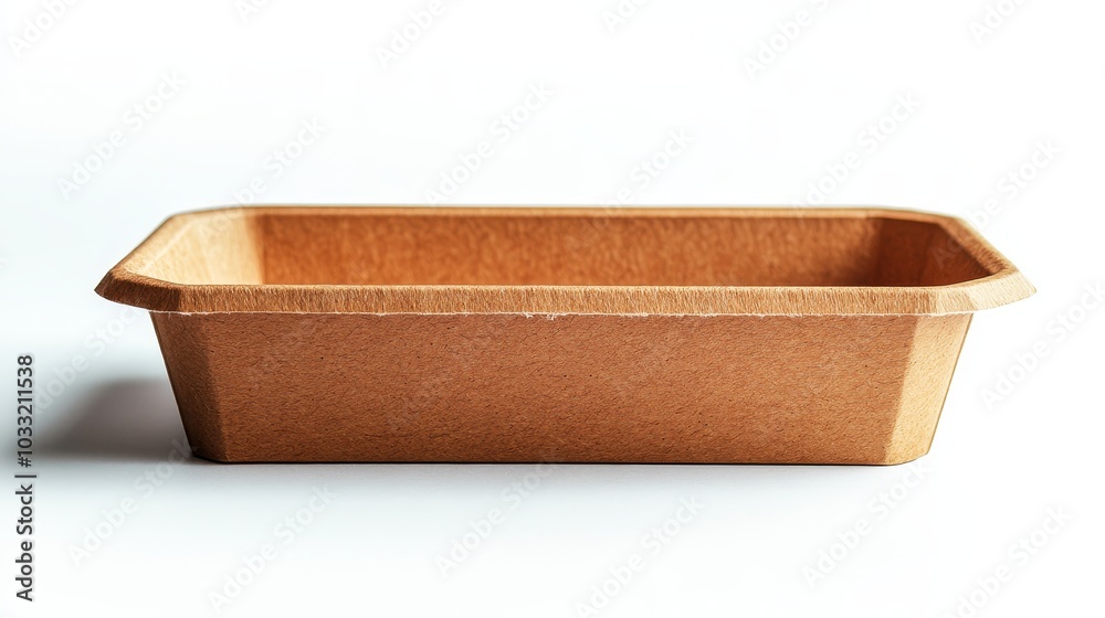 Compostable bagasse box, isolated, pristine white background, detailed texture, sharp focus, light natural shadows, environmentally conscious food packaging Compostable bagasse box, isolated, pristine white background, detailed texture, sharp focus, light natural shadows, environmentally conscious food packaging
