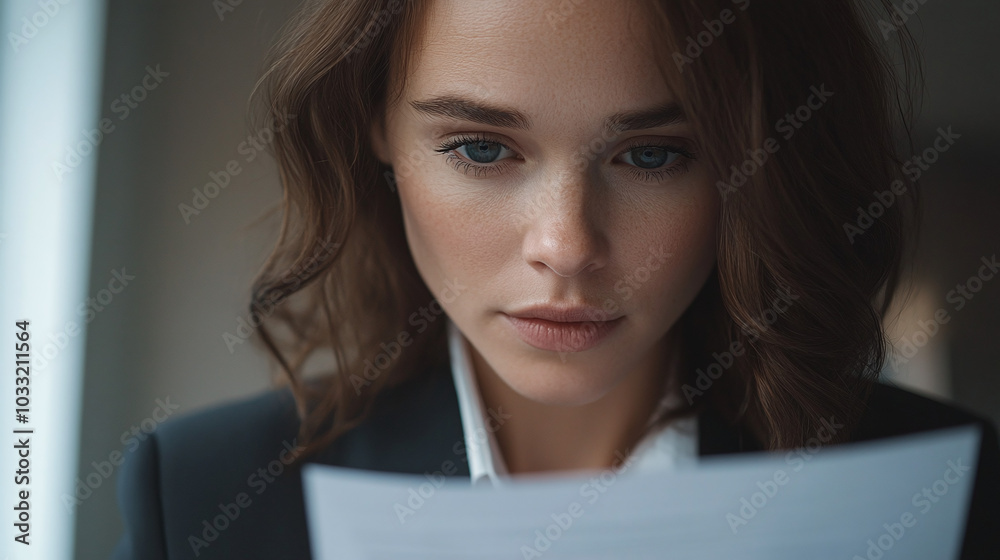 Portrait of a Focused Businesswoman Reading a Document