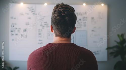 Man Thinking in Front of Whiteboard: Brainstorming Ideas
