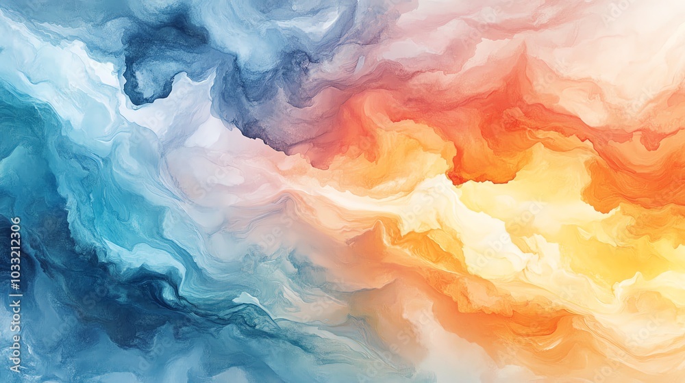 Colorful abstract background with flowing waves of blue, orange, and yellow tones. Colorful abstract background with flowing waves of blue, orange, and yellow tones.