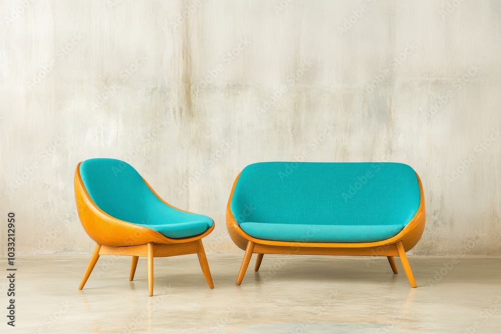 Colorful modern sofa and chair in living room