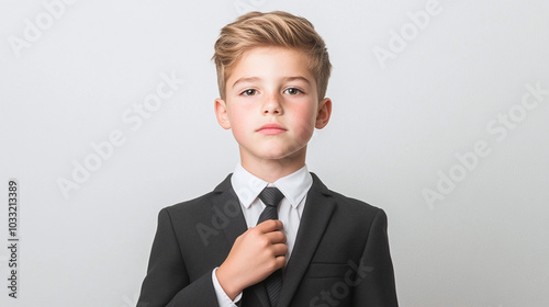 Young Boy in Suit and Tie - Portrait of Confidence
