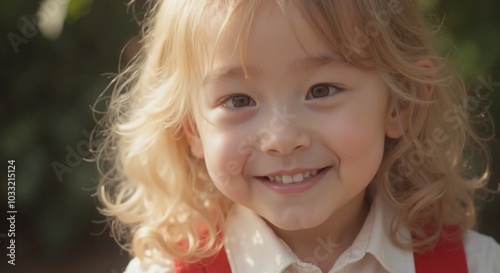 MinJi - Radiant Young Girl with Bright Smile and Curly Hair, Showcasing Pure Joy and Childhood Happiness