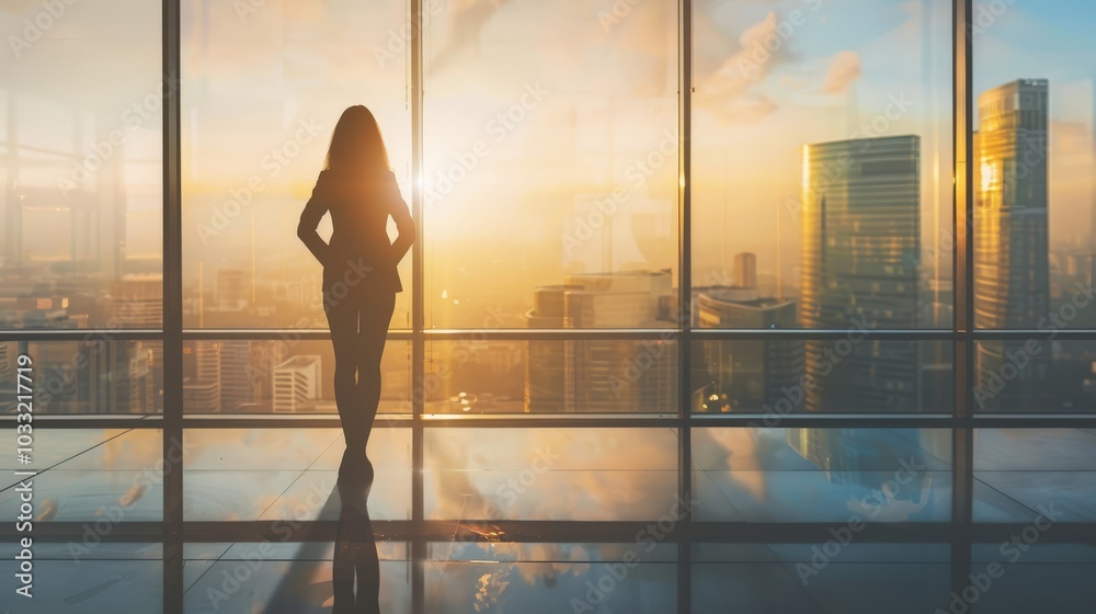A businesswoman stands confidently in a modern European office, her reflection blending with a SWOT analysis, emphasizing strategic insight and balance. A businesswoman stands confidently in a modern European office, her reflection blending with a SWOT analysis, emphasizing strategic insight and balance.