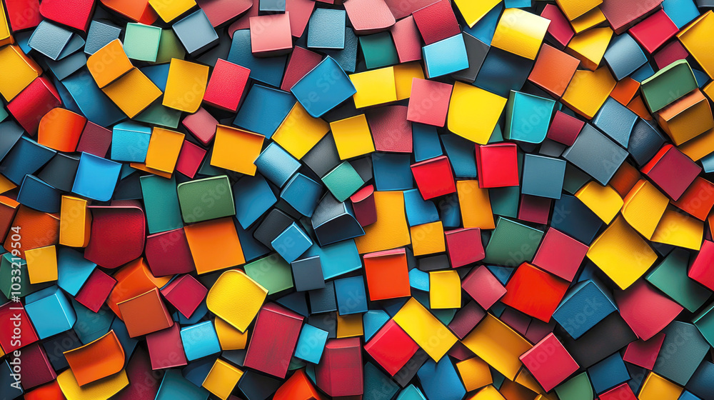 A vibrant arrangement of colorful squares creating a dynamic abstract pattern. A vibrant arrangement of colorful squares creating a dynamic abstract pattern.