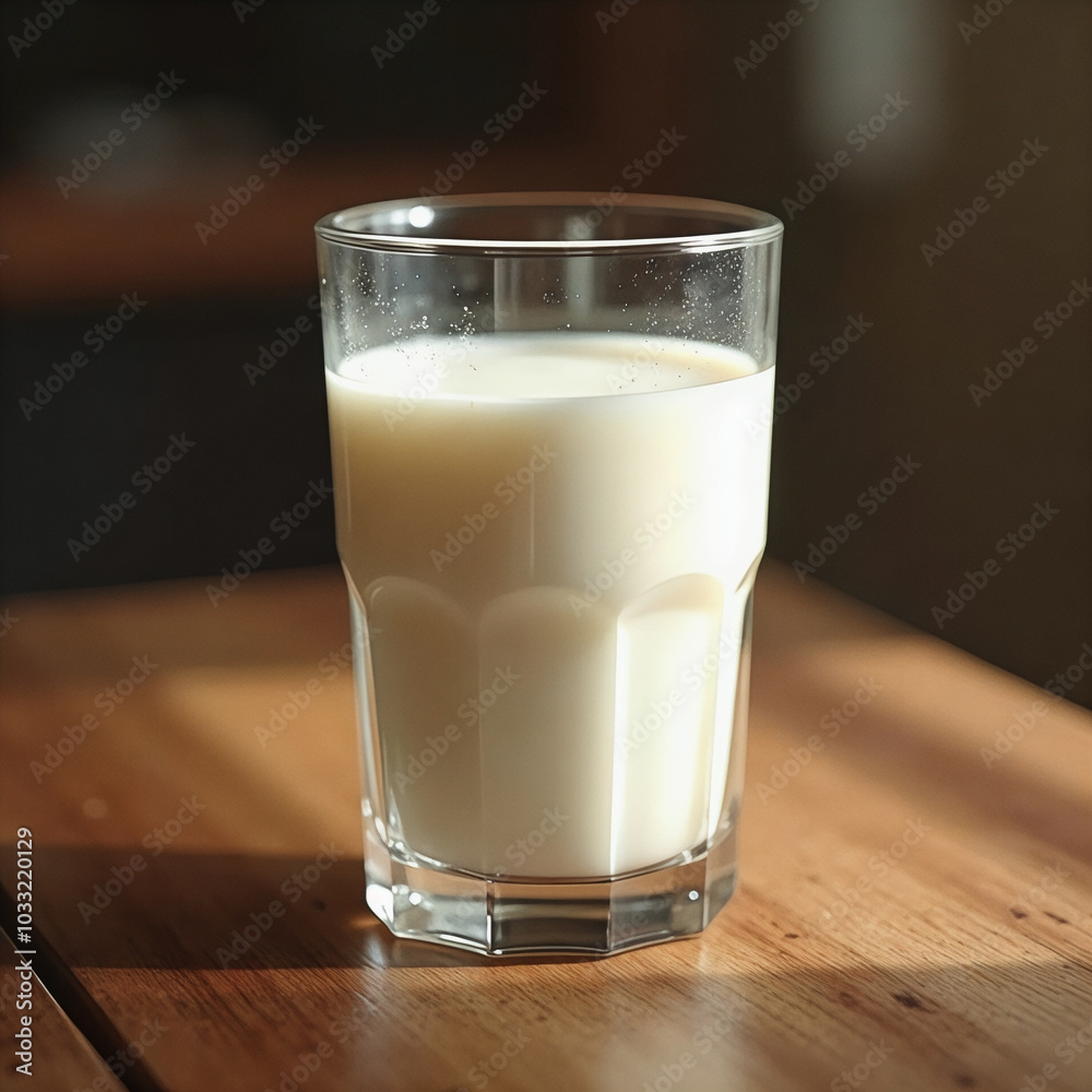 Glass of milk is sitting on a wooden table Glass of milk is sitting on a wooden table