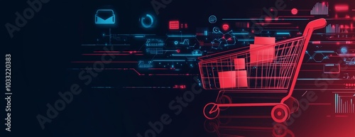 Distribution and logistics concept of global digital internet marketing and business e-commerce banner graphic concept showing global network and social media connection technology. Generative AI

