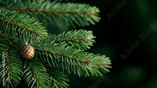 Close-up Christmas tree branches intertwined, natural wood texture and green needles, rich in detail, festive background, perfect for holiday themes