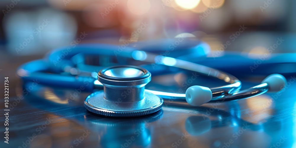 Stethoscope and Medical Equipment Background with Capsules, Symbolizing Health and Hospital Care. Stethoscope and Medical Equipment Background with Capsules, Symbolizing Health and Hospital Care.