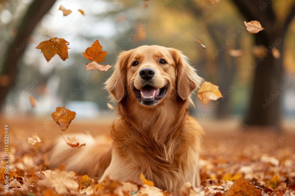 Golden Retriever dog playing in the autumn leaves at the park leaf retriever golden. Golden Retriever dog playing in the autumn leaves at the park leaf retriever golden.