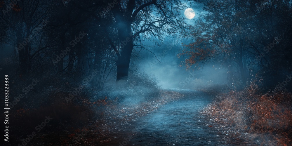 Fototapeta premium Mysterious forest scenery moonlit night.