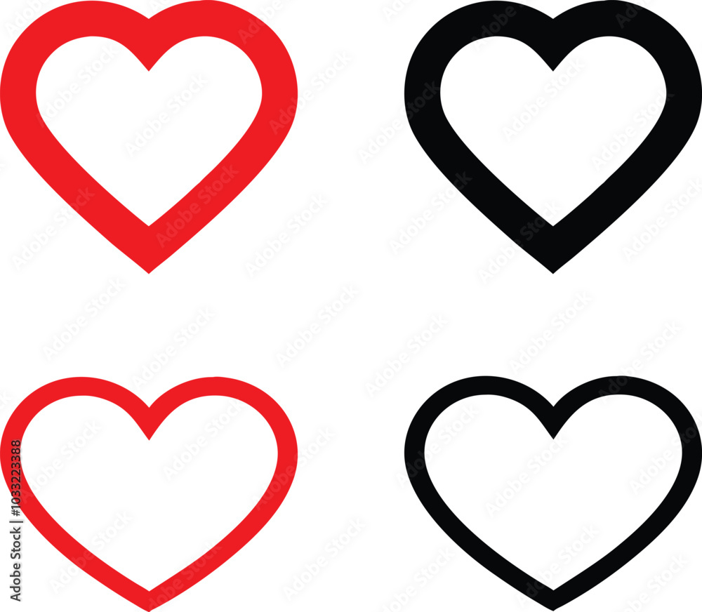 outline love set of hearts on white outline love set of hearts on white