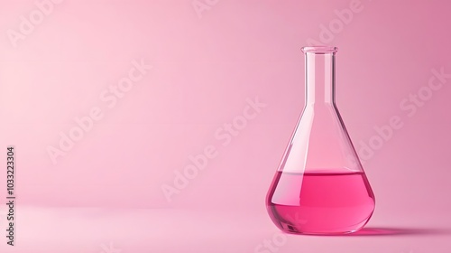 Pink Liquid in a Glass Erlenmeyer Flask on a Pink Background