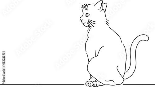 座っている猫のシンプルな線画