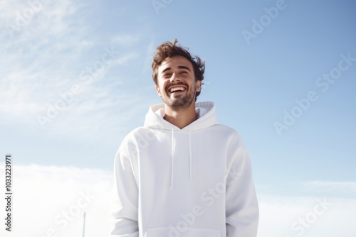 Sweatshirt outdoors hoodie smile.