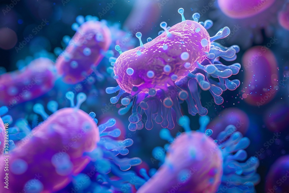 Detailed Model of Bacteria, E. coli, and Viruses Showcasing Microbial Structure and Behavior. Detailed Model of Bacteria, E. coli, and Viruses Showcasing Microbial Structure and Behavior.