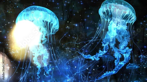 jelly fish in the style of ethereal bioluminescent seamless looping overlay 4k virtual video animation background
