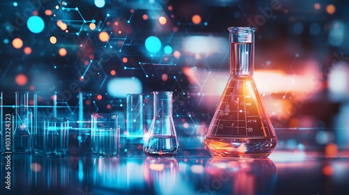 Glassware in a Laboratory Setting with Abstract Lighting