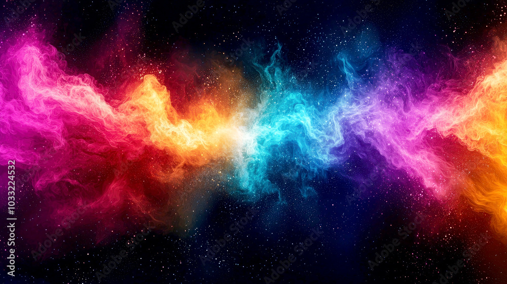 Naklejka premium A vibrant cosmic nebula with swirling colors representing energy and creativity.