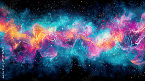 A vibrant cosmic scene with swirling colors representing a nebula in space.