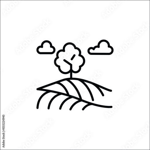 Countryside Landscape tree icon. Simple icon representing a natural outdoor scene with trees and a path, ideal for social media, app, and web design. Vector illustration