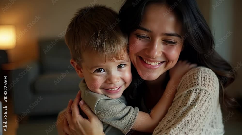 Mother and Son Hugging - Warm Embrace Indoors Mother and Son Hugging - Warm Embrace Indoors