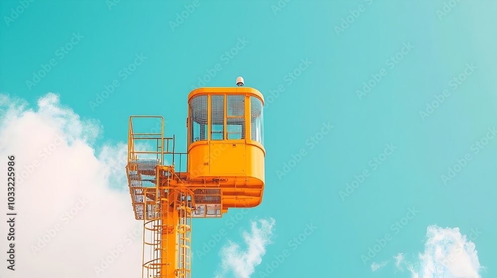 Fototapeta premium Crane boom extended to its maximum height with swirling clouds in the sky above The imposing industrial machinery stands tall showcasing the power and engineering capabilities of modern construction
