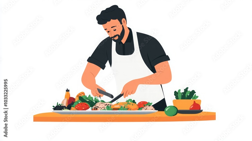 A Chef Preparing a Delicious Salad: Fresh Ingredients and Culinary Expertise