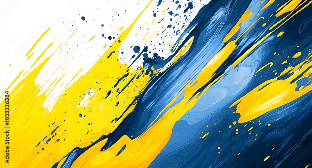 Blue and yellow background vector with abstract shapes, splashes of paint, and dynamic lines. Abstract background for presentation or poster design. Blue and yellow background vector with abstract shapes, splashes of paint, and dynamic lines. Abstract background for presentation or poster design.