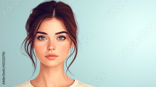 Face of a 34-year-old woman showing guilt with a remorseful look and lowered gaze. Isolated on a clean background, emphasizing regret and penitence. Guilty, Remorseful. High resolution Illustration,