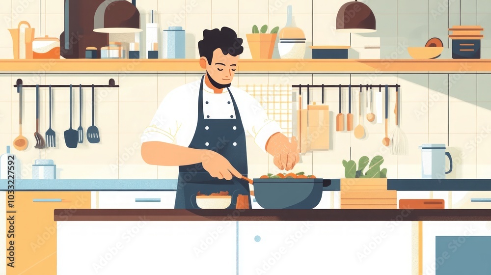 Chef Cooking Delicious Food in a Modern Kitchen Chef Cooking Delicious Food in a Modern Kitchen
