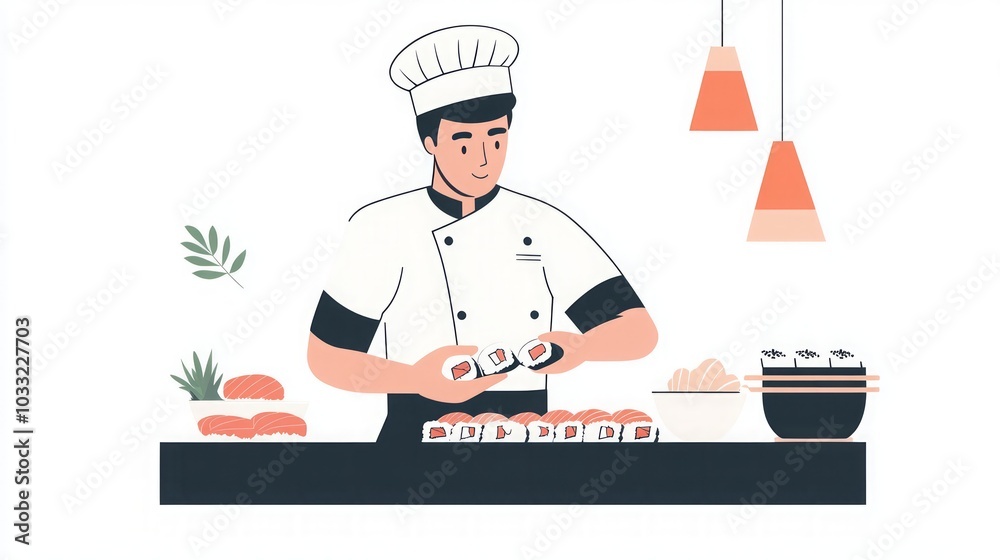 Sushi Chef Preparing Delicious Rolls: A Culinary Masterpiece Sushi Chef Preparing Delicious Rolls: A Culinary Masterpiece