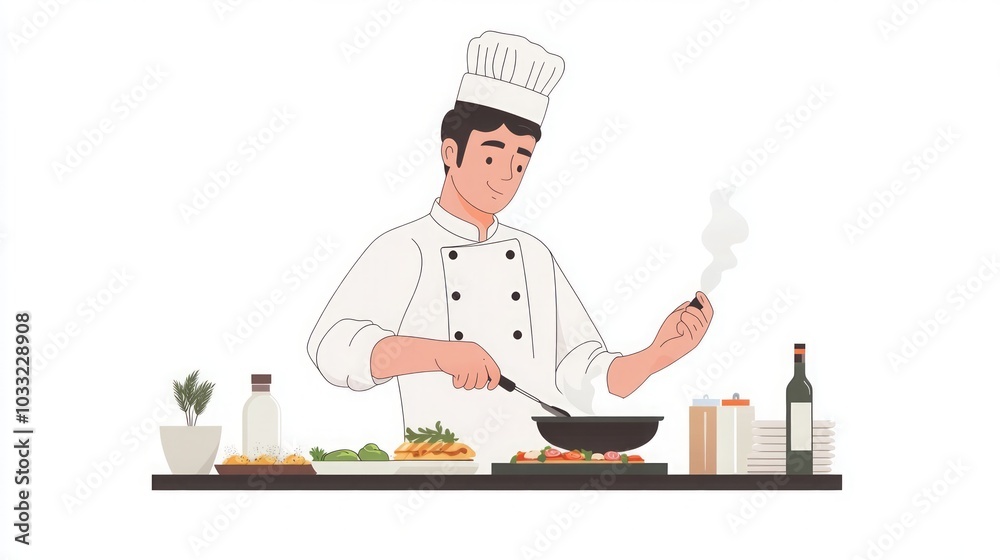 Professional Chef Cooking in a Restaurant Kitchen Professional Chef Cooking in a Restaurant Kitchen